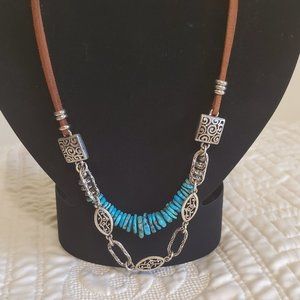 Turquoise & Leather Necklace 24"